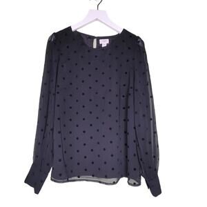 J Crew Top Size XXS Black Swiss‎ Dots Long Sleeve Sheer Lined Pullover Goth